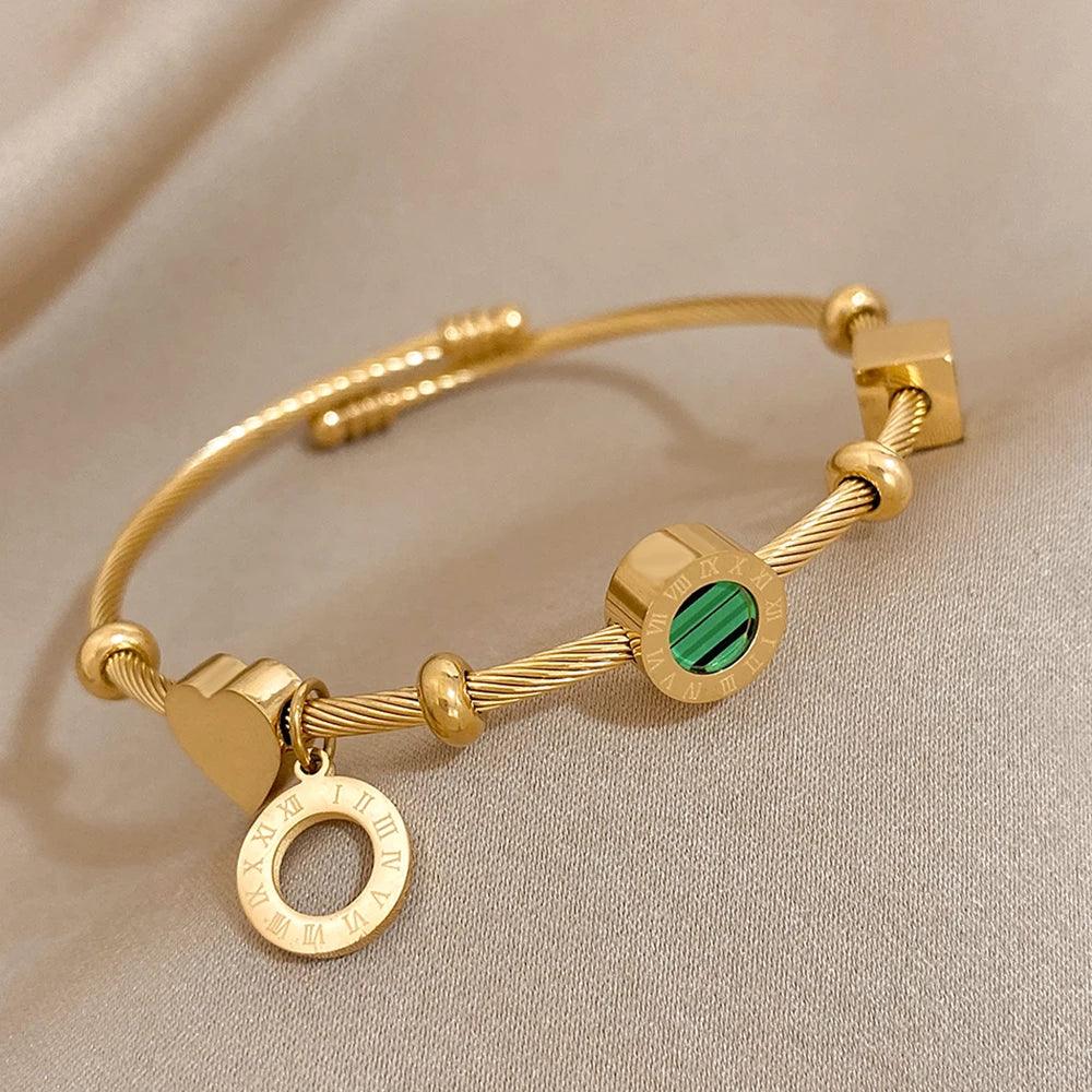 Bracelet Luxe en Acier et Malachite