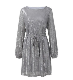 Robe de Fête Courte avec Paillettes et Manches